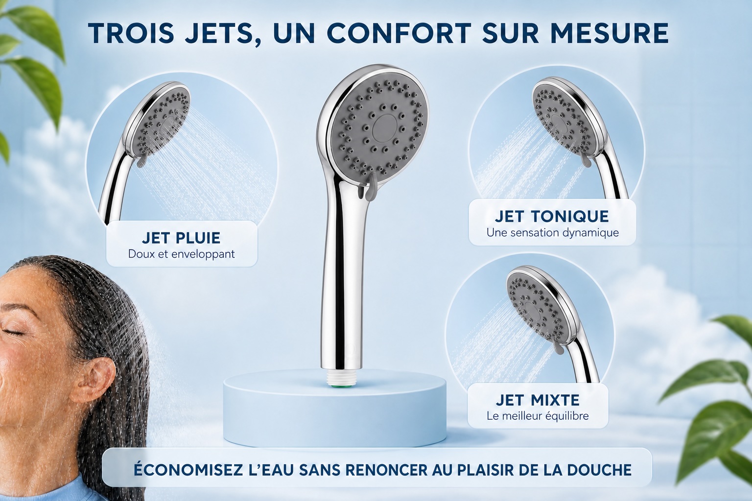 Douchette économe Cnergie à trois jets pour préserver le confort sous la douche